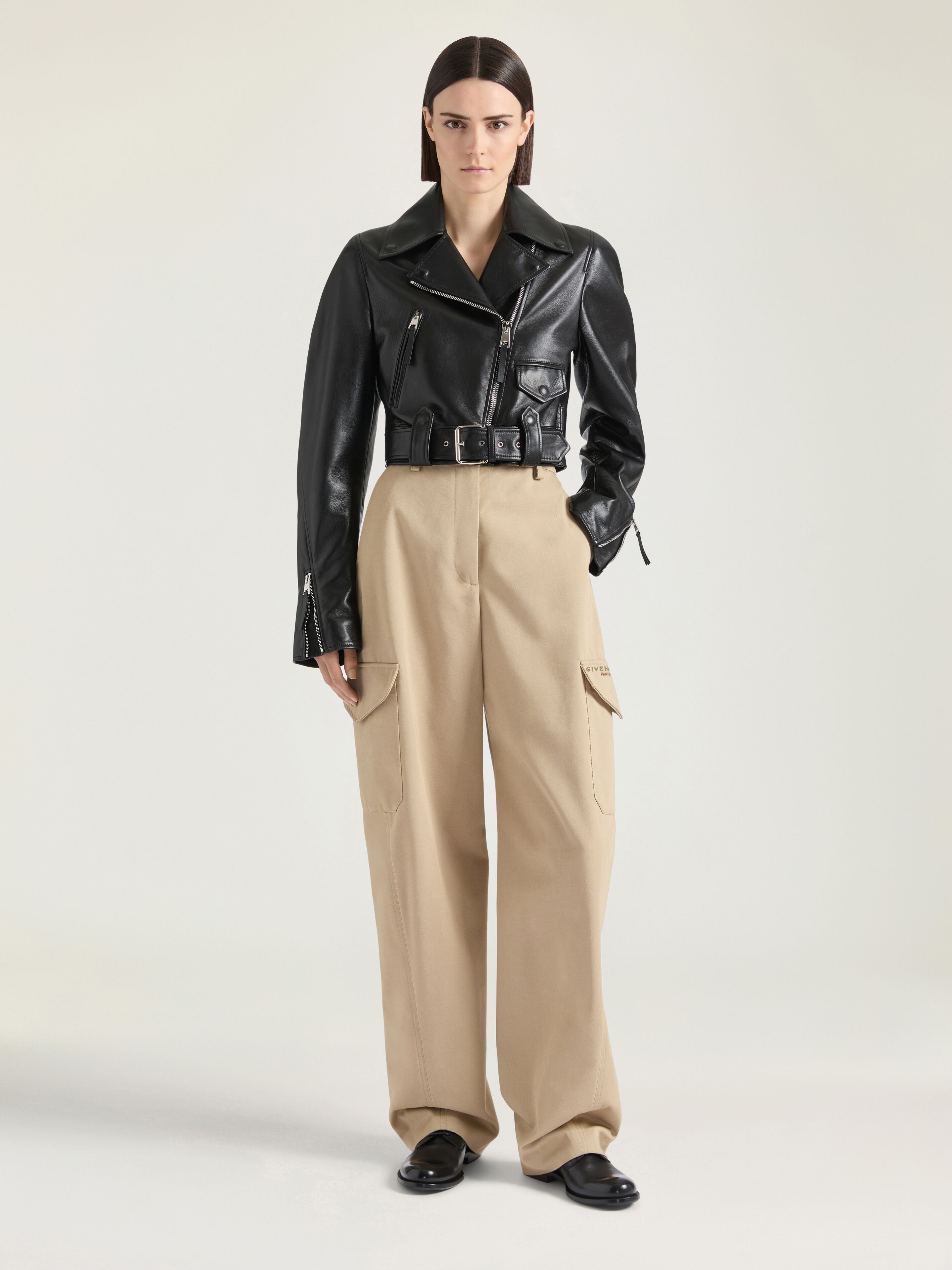 Cropped Cocoon biker jacket in leather